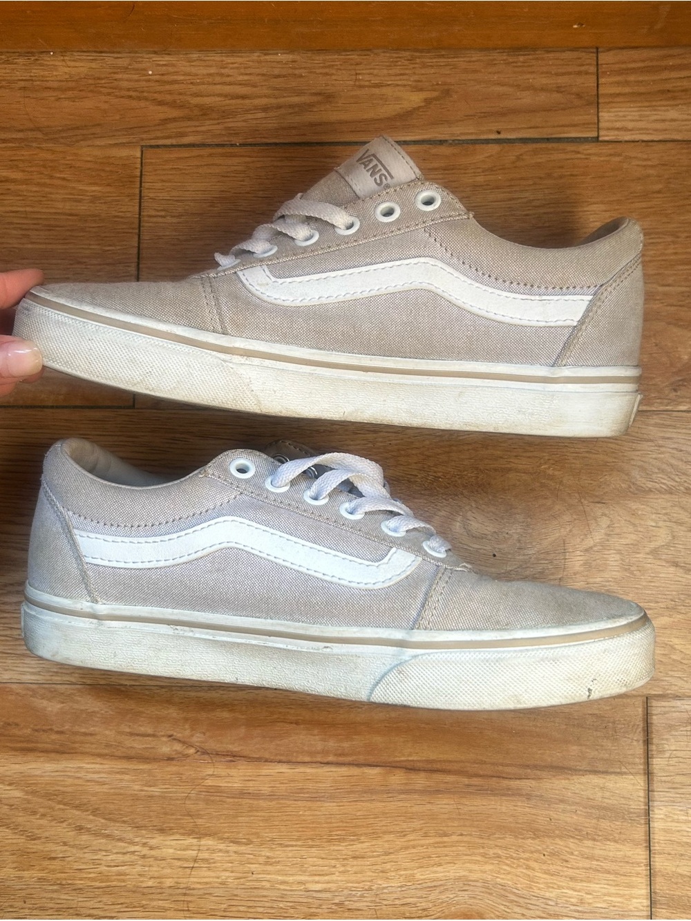 Vans Beige Low-Top Canvas Sneakers with White Stripe